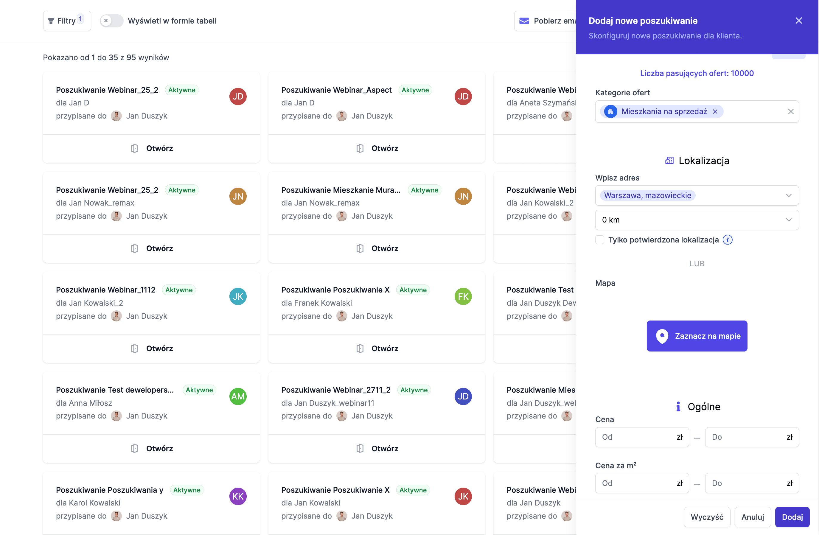 Dodaj kryteria poszukiwania klienta