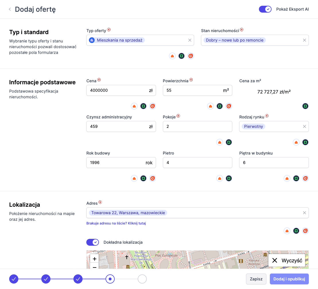 Wyświetlanie dostępności pól na portalach